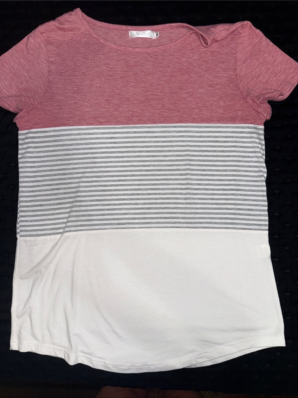 Casual Pink and White Colorblock Short Sleeve Tee